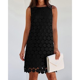 BTFBM Women Hollow Out Circle Embroidered Short Dresses Summer Casual Sleeveless Vacation Party Cocktail Tank Dress(Black, Small)