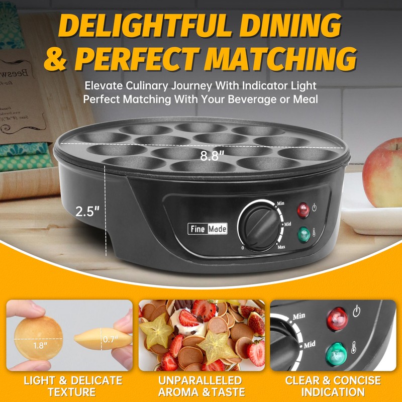 FineMade Non Stick Pancakes Maker Machine, Electric Poffertjes Pan with