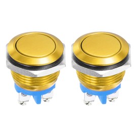 DMiotech 2 Pcs 19mm / 3/4" Push Button Switch, IP66 1NO 0-250V 5A Momentary Latching Push Button Starter Light Switch Self-Reset, Aluminum Alloy Flat Head Gold