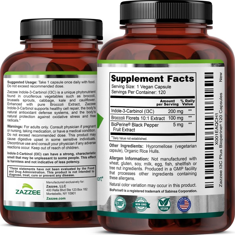 Zazzee High Absorption Indole-3-Carbinol (I3C), 200 mg per Capsule, 120