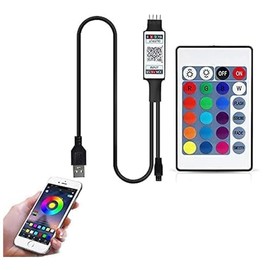 5V USB Bluetooth Controller 4-Pin RGB LED Controller with 24-Button IR Remote Control App Control for 2835 5050 RGB LED Strip Light