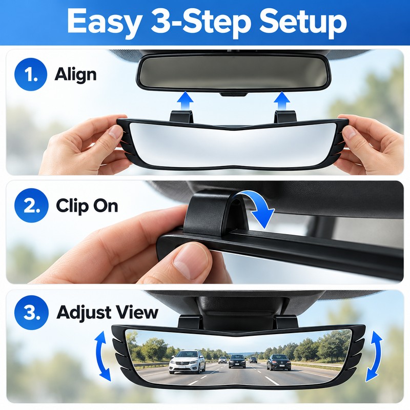 Wide Angle Rearview Mirror for Cars – 160° Panoramic Curved