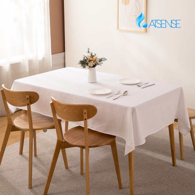 ATsense Tablecloth White Tablecloth Linen Look 100% Washed Cotton Square