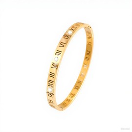 14K Gold Plated Women's Bracelet Cubic Zirconia Stainless Steel Jewelry - Elegant Friendship Love Bangle for Christmas Valentines Birthday (Gold Roman with Diamond)