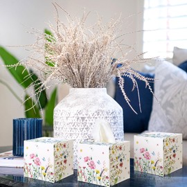 Bencailor 12 Pack Flower Facial Tissues Cube Boxes Floral Square Tissue Box 600 Sheets 3-ply Face Tissues Case Soft Wildflower Tissue Paper Bulk for Car Pocket Bedroom Travel Kitchen