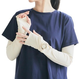 Ryokatsu Honpo Women's Arm Cover, Cooling Sensation, UV, Long Length, With Watch Slit, 23.6 inches (60 cm), One Size Fits Most, beige