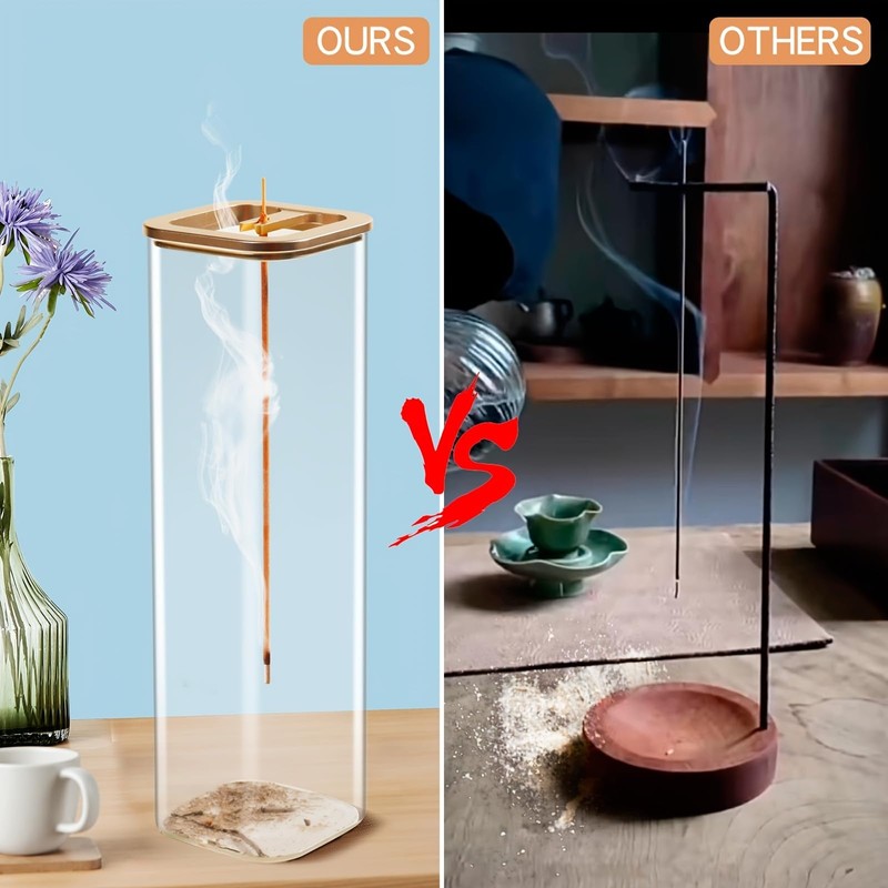 Glass Incense Holder with Metal Base for Meditation, Yoga, Spa
