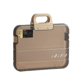 Portable A4 Plastic Expanding File Folder - Large Pencil Case with Handle, Organiser for Documents, Exam Papers, Writing Materials and Storage of Files, Transparent Brown