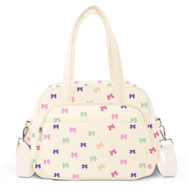 WOBAGMEN Lunch Box for Women,Insulated bow Corduroy Lunch Tote Cute Lunch bag with Shoulder Strap, Multiple Pockets, Adult Teacher Nurse Bento Lunch Box for Women for work Picnic