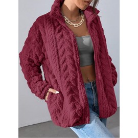 Dokotoo Ladies Winter Jackets Zip Up Sherpa Oversized Long Sleeves Baggy Fuzzy Fashion Side Oversized Pockets Loose Fit Coats Baggy Warm Fall Shacket,Red Large