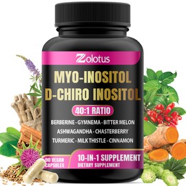 Zolotus Myo-Inositol & D-Chiro Inositol Ideal 40:1 Ratio Inositol Supplement with Bitter Melon, Milk Thistle, Turmeric, Gymnema, Chasteberry, Ceylon Cinnamon, Ashwagandha, Berberine - 90 Capsules