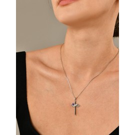 YL Infinity Cross Necklace Sterling Silver Crucifix Pendant Heart Created Amethyst Criss Jewelry for Women