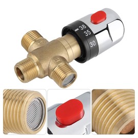 CHICIRIS Mixing Valve, Thermostatic Radiator Valve, Basin Control, Thermostatic Mixing Valve with 1/2 NPT Male Connections, Water Temperature Control Valve, Solid Brass
