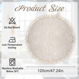 URROMA Round Linen Doilies, 120 cm, Beige Tablecloth with Lace Trim, Round Tablecloth, Coffee Table, Dustproof Pad for Dining Room, Cow