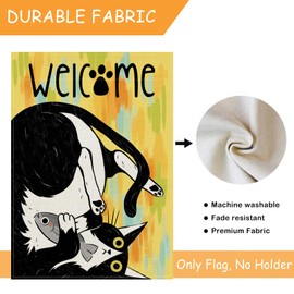 Stosts Welcome Tuxedo Cat Decorative Garden Flag, Cute Kitten Fish Paw Print Oil Painting Home Yard Outdoor Decor Cat Lover Gifts, Spring Summer Small Outside Decoration Double Sided 12 x 18