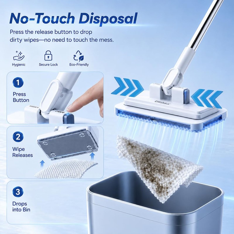 Snap Grip Mini Mop with Zero Touch Press System,7in Microfibre