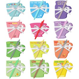 Sinmoe 24 Pcs Inspirational Coffee Cup Notepad with Pen Employee Appreciation Sticky Notes Motivational Memo Pads Thank You Notepads for Teacher Gifts Office School Staff(Lovely Color,Inspirational)