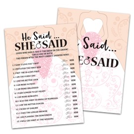 Bridal Shower Game Cards, He Said She Said Game, Brid with Holding Flowers Pink Engagement Party Cards For Wedding, Set of 30 Cards(Dress002)
