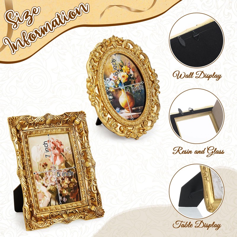 6 Pcs Vintage Resin Antique Picture Frame Baroque Gold,Novel