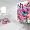 DDQQ 4Pcs Pink Glitter Floral Shower Curtain Set Rose Bathroom