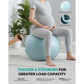 Gruper Yoga Ball, Extra Thick Exercise Ball for Workout Pregnancy Stability - 4 Sizes Anti Burst Balance Ball for Yoga, Pilates, Fitness, Birthing, Physical Therapy - Includes Pump