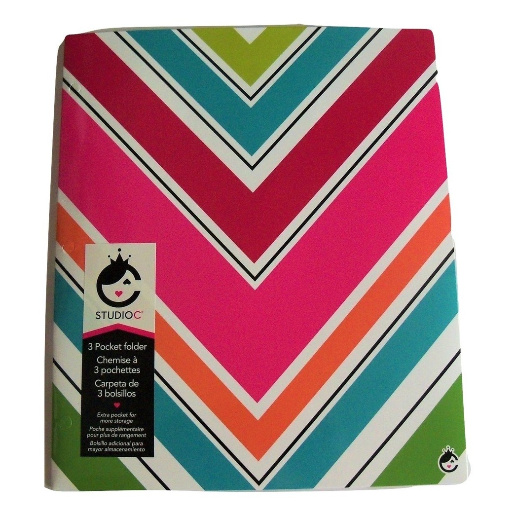 Studio C Carolina Pad Tri-fold 3-Pocket Folder, Sugarland (Colorful Chevrons)