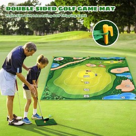Natubeau Golf Chipping Game with Golf Hitting Mat and Club, 70"x70" Double Sided Golf Practice Mat & Dart Board Mat, Golf Games for Adults Outdoor Indoor, Golf Training Mat Kit Kids Family Yard Game funny golf