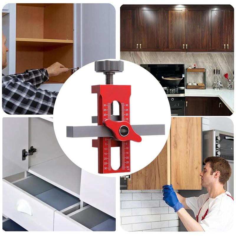 Cabinet Door Installation Jig, 2-in-1 Mounting Tool with Adjustable Positioner,