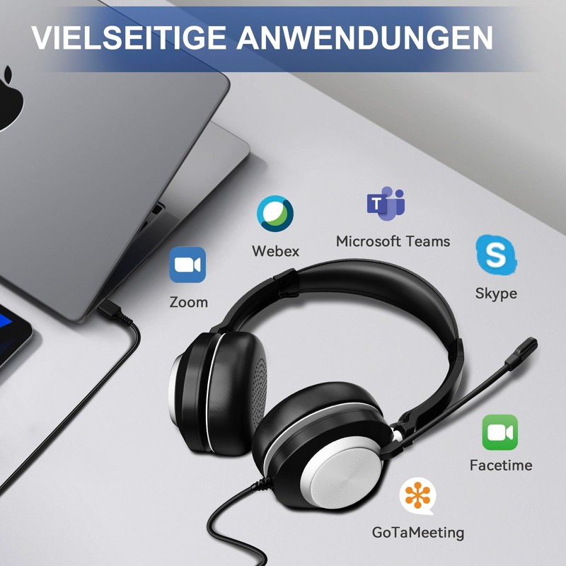 Voistek Headset with Microphone, USB/3.5 mm Type-C, Volume Control, Over-Ear