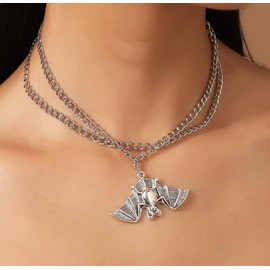Andelaisi Gothic Layered Bat Choker Necklace Vintage Flying Bat Pendant Necklace Silver Bat Necklace Bat Cyber Animal Wing Necklace Jewelry for Women