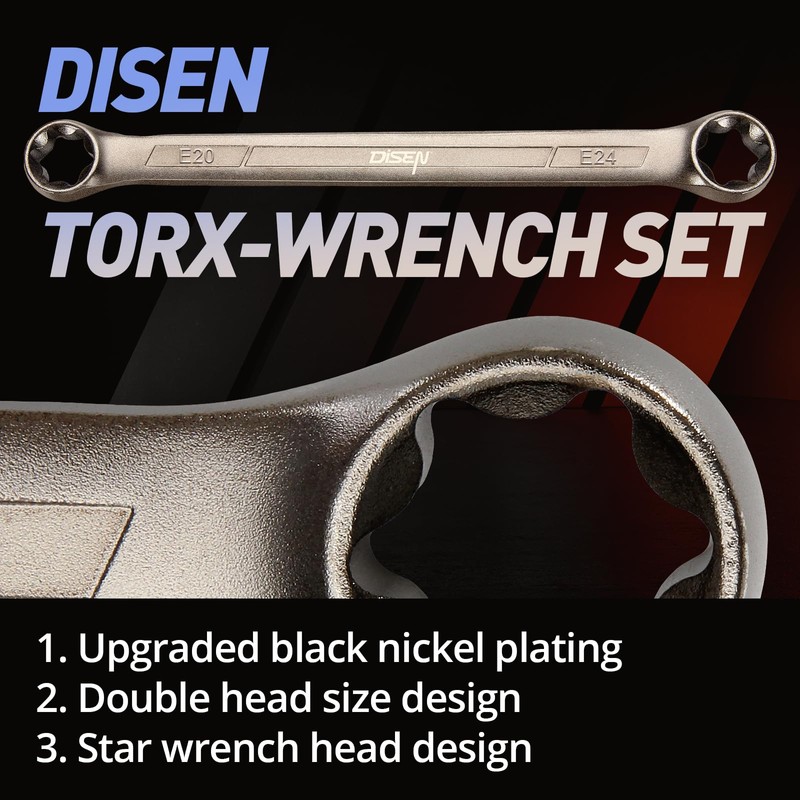 DISEN 2025 Upgraded 4-Piece E-Torx Wrench Set, Double Box End