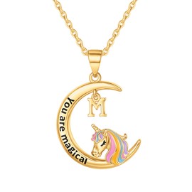 CIVOKINA Unicorns Gifts for Girls, 14K Gold Plated Unicorn Necklace for Girls Teen Girls Letter M Initial Necklaces for Girls Toddler Kids Jewelry for Girls Unicorn Gifts for Girls Unicorn Gifts