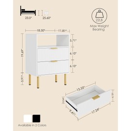 AEPOALUA Night Stand,Tall Bedside Table with 3Storage Drawers,White Nightstand,Bedside Furniture,Side Table with Gold Frame,Drawer Dresser for Bedroom,Living Room (Modern-3drawers, White)