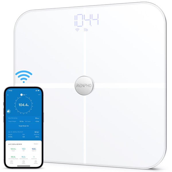 RENPHO Wi-Fi Scale for Body Weight, Bluetooth Digital Weight Scale, Smart Bathroom Scale Health Monitor, 13 Body Composition Analyzer with Smart App, White, Elis Aspire