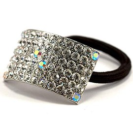 Ponytail Holders for Women Faux Rhinestone Rectangle Hair Ponytail Holders Decorative, White