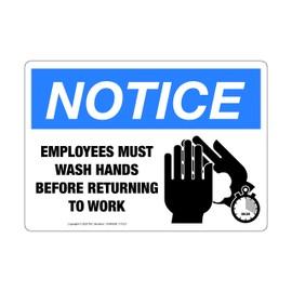 Vinyl Notice Safety Sign - Employees Must Wash Hands Before Returning to Work - Horizontal (5"W x 3.5"H)