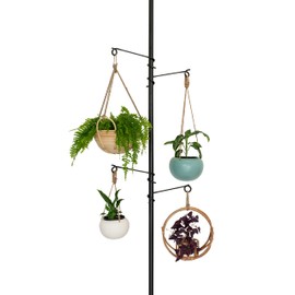 Zononoca Tension Rod Plant Stand, Plant Poles for Hanging Plants Indoor, Metal Floor to Ceiling Hanging Plants Stand, Tension Pole Plant Stand with 6 Hooks (Fit 3.6-10ft)