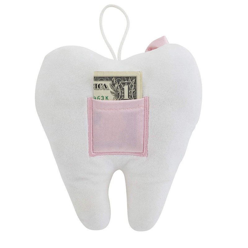Stephan Baby Plush Tooth-Shaped Fairy Pillow, White with Pink Bow,