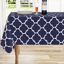 homing Rectangle Table Cloth, Waterproof Stain Resistant Washable Tablecloth, Moroccan Polyester Table Cover for Dining, Indoor and Outdoor (Navy Blue and White, 60" x 84")