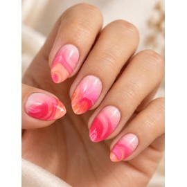 22 Pcs Gel Nail Stickers, UV Free Gel Nail Strips, Pink Marble, No UV Lamp Required, Easy to Apply and Remove