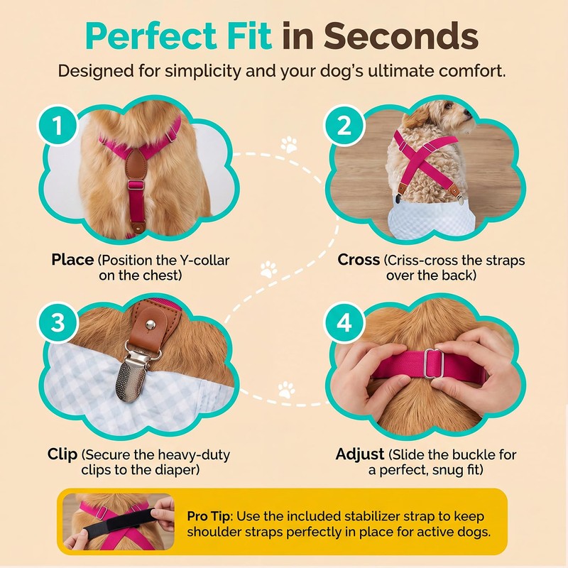2 Pieces Dog Diaper Suspenders, for Dog Diaper Female and