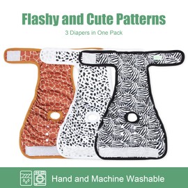 wegreeco Washable Dog Diapers (3 Pack), Highly Absorbent Dog Diapers for Female Dogs, Female Dog Diapers for Dogs in Heat, Period, Incontinence, or Excitable Urination (Zebra, Giraffe, Spotty, Large)