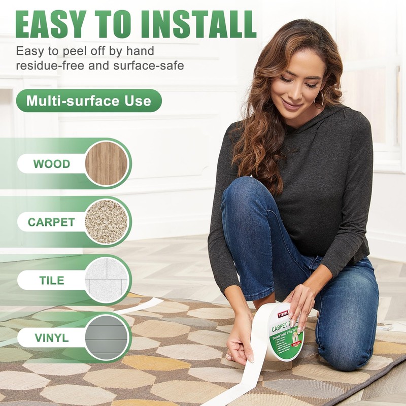 YYXLIFE Double Sided Removable Rug Tape - Carpet Adhesive for