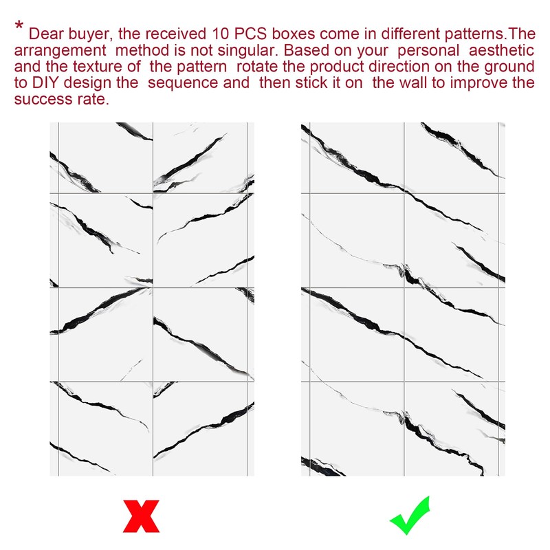 10pcsMarble Peel and Stick Waterproof Wall Panels,Backsplash Tile-23.6"x11.8"PVC Foam Wall