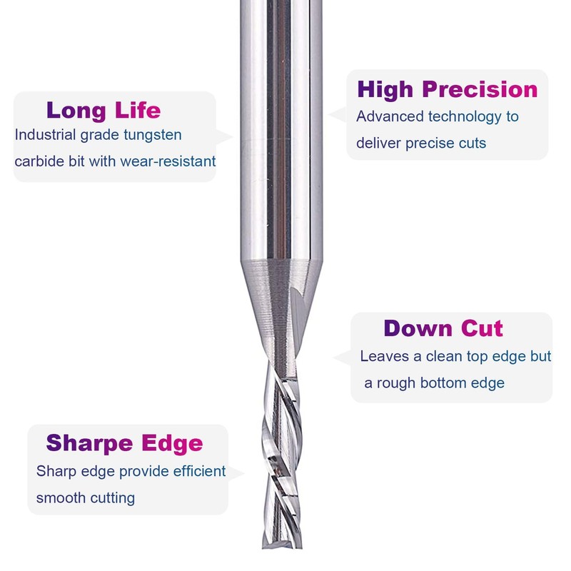 SpeTool 1/4 Inch Shank Down Cut Spiral Router Bit, 1/8