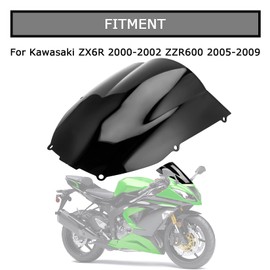 Windshield Windscreen Wind Deflector Screen Double Bubble for Ninja ZX6R ZX6 636 ZX600E ZX600J 2000-2002 and for ZZR600 2005-2009(Black)