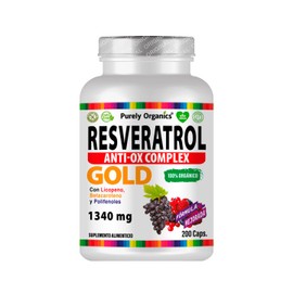 Purely Organics  Resveratrol Gold 1340 mg  Suplemento Antioxidante con Polifenoles, Licopeno, Betacaroteno y Vitamina C  200 Cpsulas Veganas          