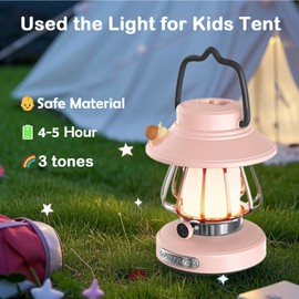 Camping Lantern for Kid Toddler Flashlight with Soft Light & Eye Protection Indoor Outdoor Hanging Tent Portable Night Light Battery Operated Sky Lanterns Rechargeable Lamp Gear Essentials Gift Pink
