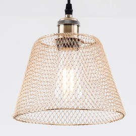HARPER LIVING Penadant Ceiling Light Shade, Easy Fit Compact Vintage Lamp Shades, Gold Wire Mesh Basket, Metal Lampshades for Bedroom Ceiling Light Pendant (Gold)