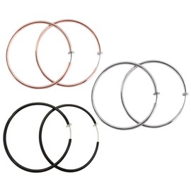 HAISWET Big 40MM Clip On Hoop Spring Earrings Non Piercing Black Silver Rose Gold Tone